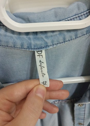 Defacto Gri Mavi Uzun Kollu Denim Kadın Gömlek