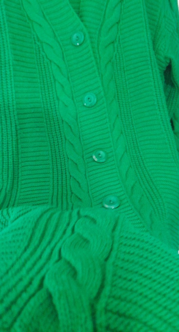 Yeşil Uzun Örgü Kadın Hırka - Görsel 2