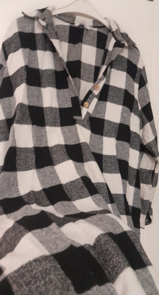 Gri Ekose Pamuklu Uzun Kollu Kadın Gömlek - Görsel 2