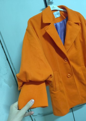 Turuncu Midi Kadın Kaban Düğmeli - Görsel 3