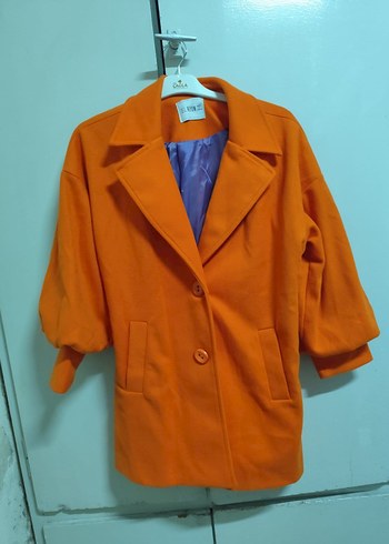 Turuncu Midi Kadın Kaban Düğmeli - Görsel 2