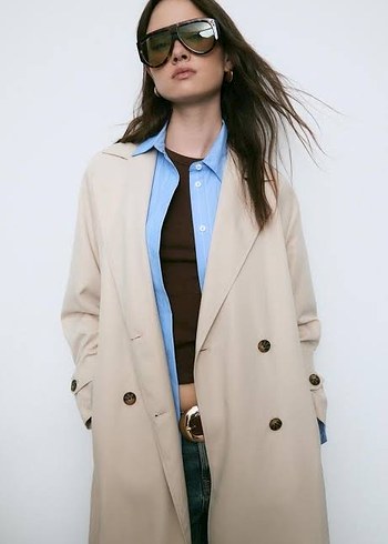Stradivarius Stradivarius dökümlü bej trençkot