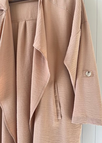 Bej Kadın Uzun Keten kimono - Görsel 4