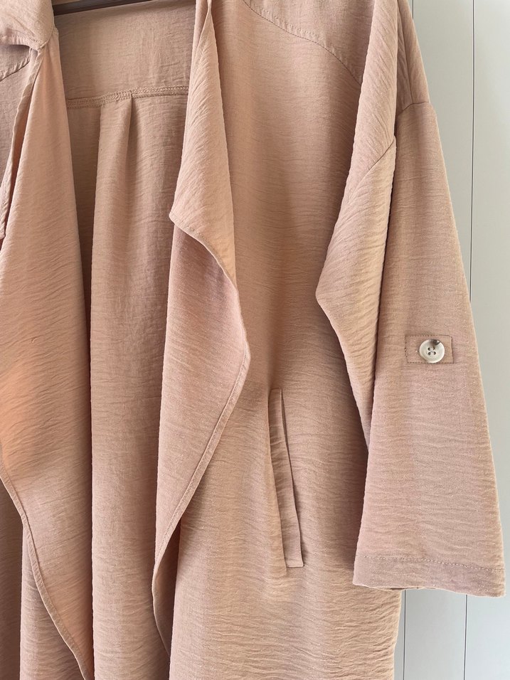 Bej Kadın Uzun Keten kimono - Görsel 4