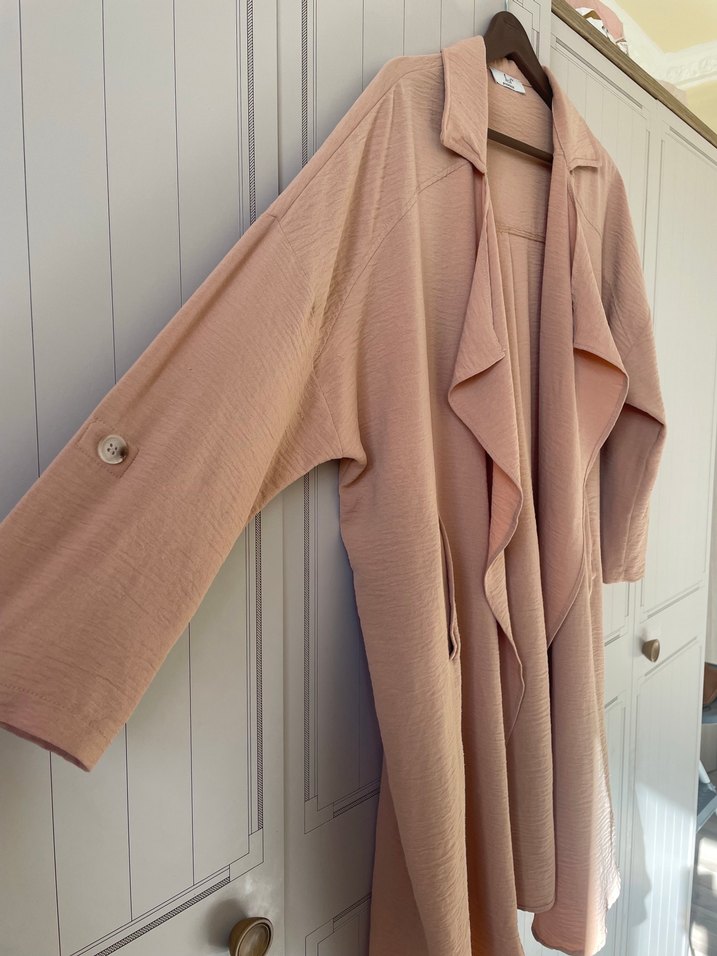 Bej Kadın Uzun Keten kimono - Görsel 3