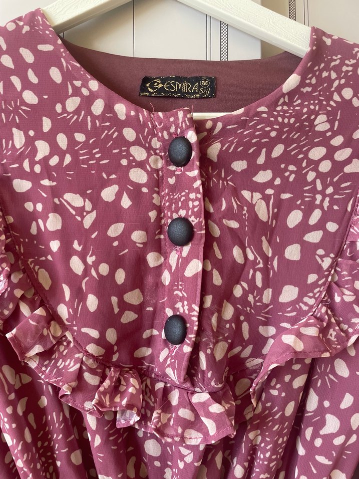 Uzun Kol Düğmeli Bordo Bohem Elbise - Görsel 3