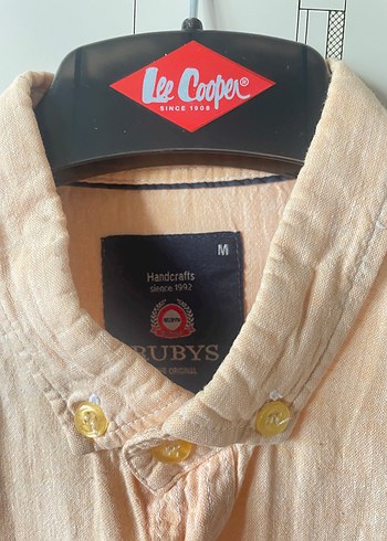 Bej Keten Erkek Gömlek, Uzun Kollu, Düğmeli - Görsel 3