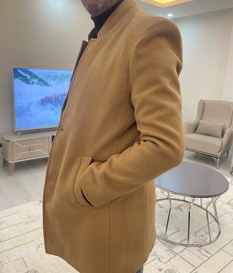 Düğmeli Kahverengi Süet Midi Erkek Kaban - Görsel 3