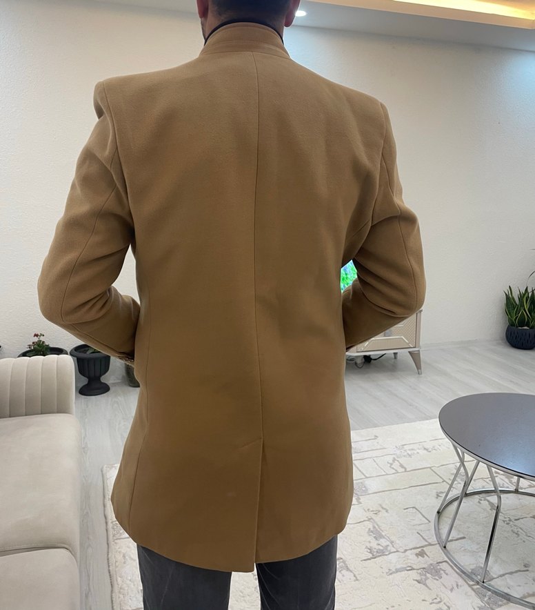 Düğmeli Kahverengi Süet Midi Erkek Kaban - Görsel 2