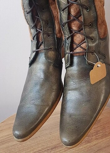 39 Beden Haki renk hakiki deri vintage kovboy çizmesi