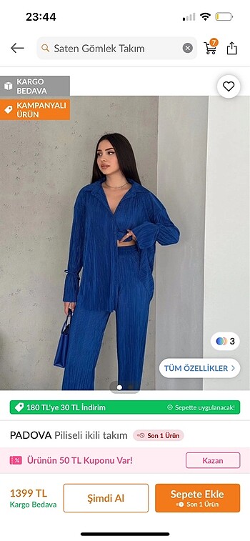 38 Beden Mavi pileli gömlek takım