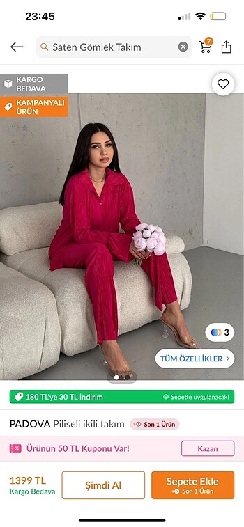 Pileli gömlek takım