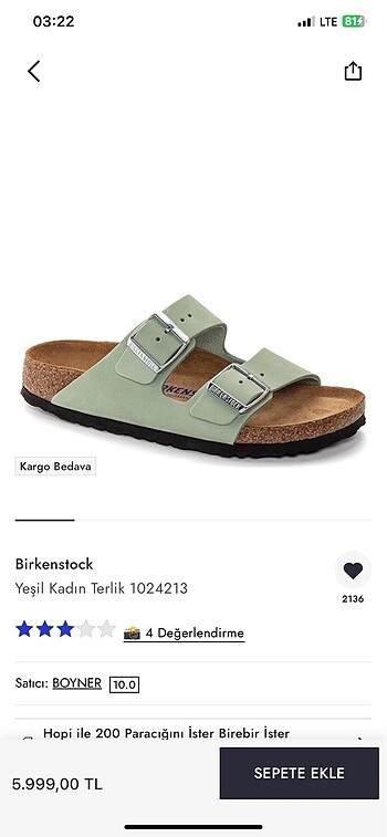 37 Beden Birkenstock mint soft taban terlik