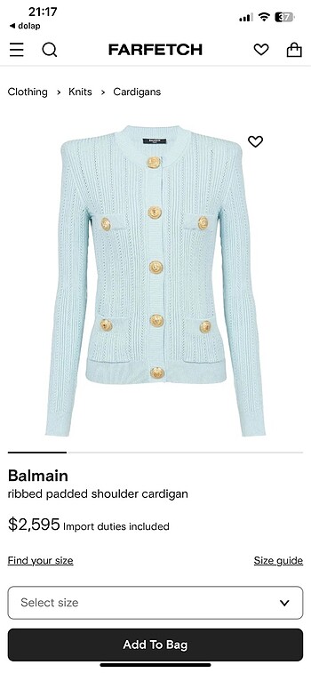 40 Beden Balmain Mavi hırka