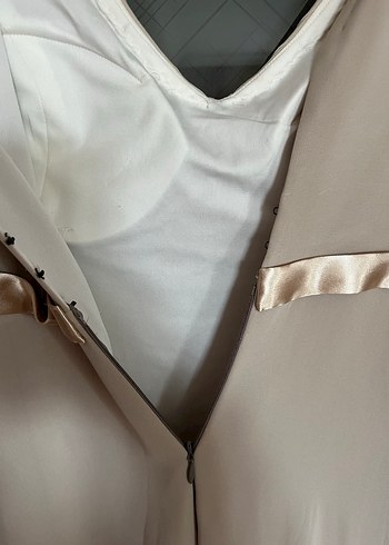 Bej V Yaka Uzun Gelinlik - Görsel 7