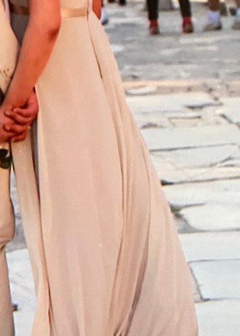 Bej V Yaka Uzun Gelinlik - Görsel 4