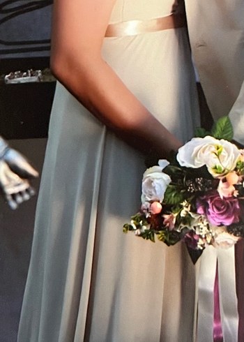 Bej V Yaka Uzun Gelinlik - Görsel 2