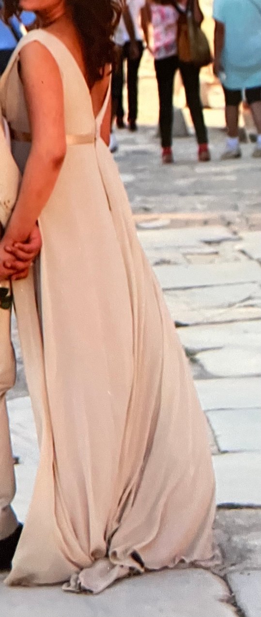 Bej V Yaka Uzun Gelinlik - Görsel 4