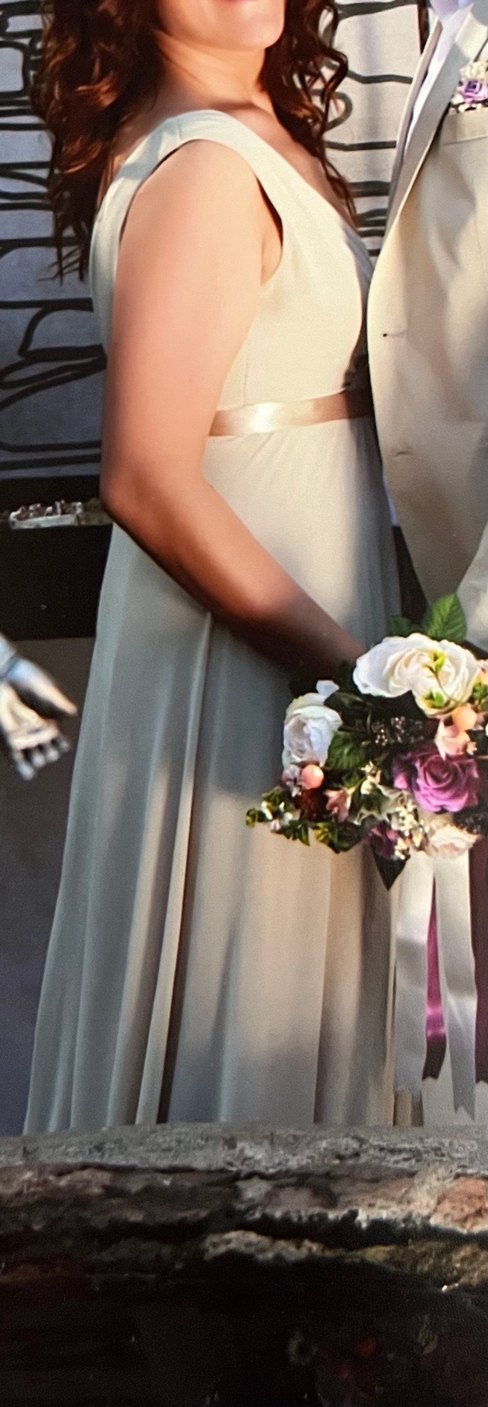 Bej V Yaka Uzun Gelinlik - Görsel 2