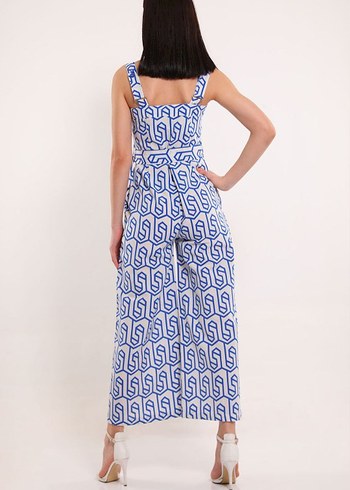 Mavi Desenli Kadın Kumaş tulum - Görsel 3