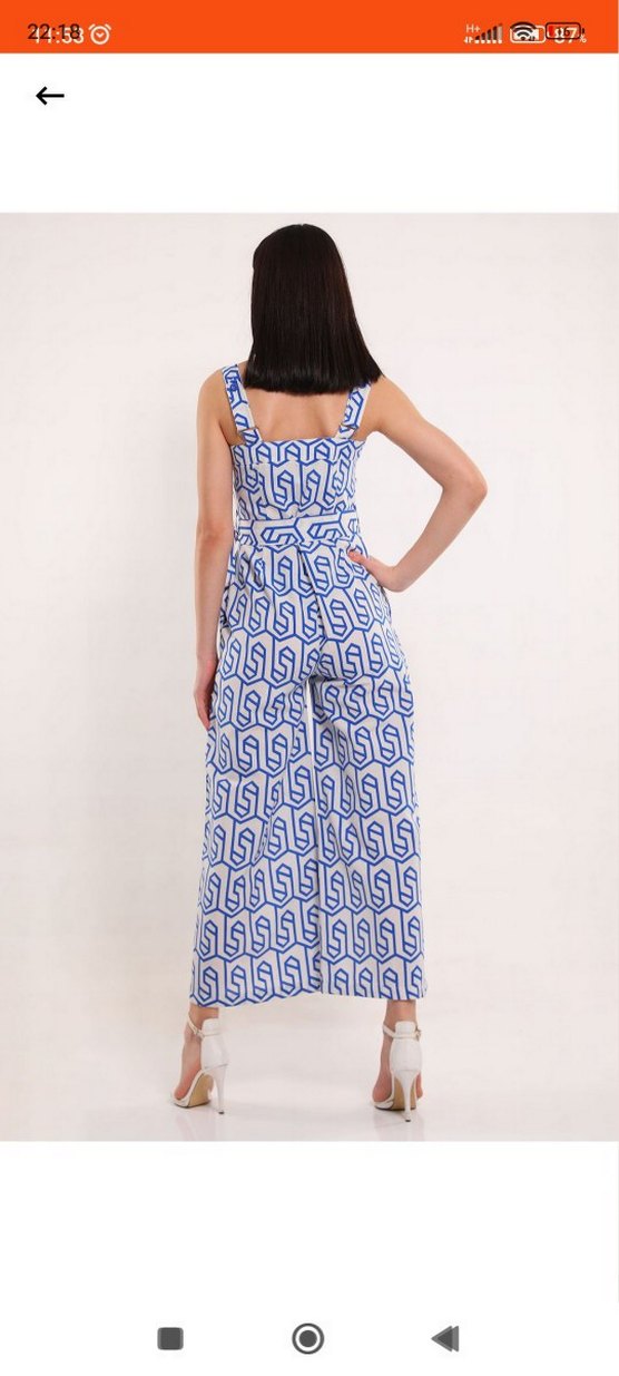 Mavi Desenli Kadın Kumaş tulum - Görsel 3