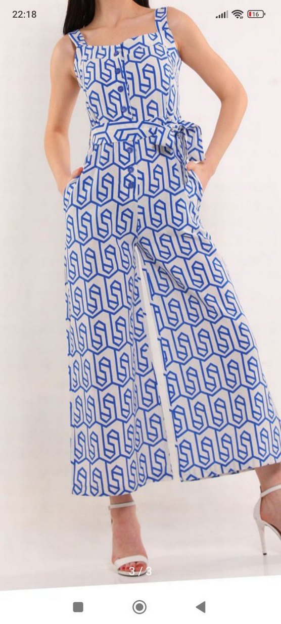 Mavi Desenli Kadın Kumaş tulum - Görsel 2