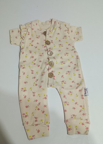 Bebek Kız Düğmeli Çiçekli Tulum - Görsel 2