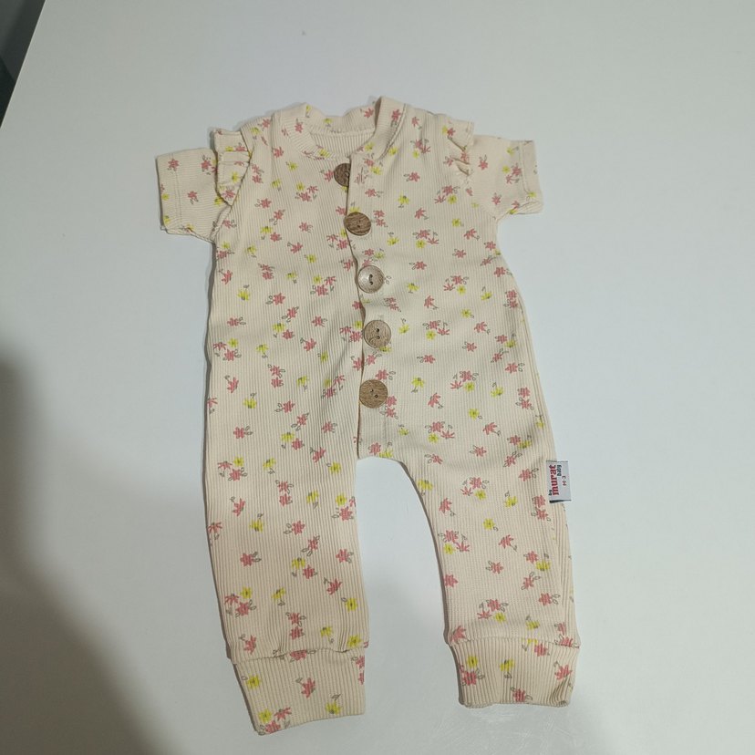 Bebek Kız Düğmeli Çiçekli Tulum - Görsel 2