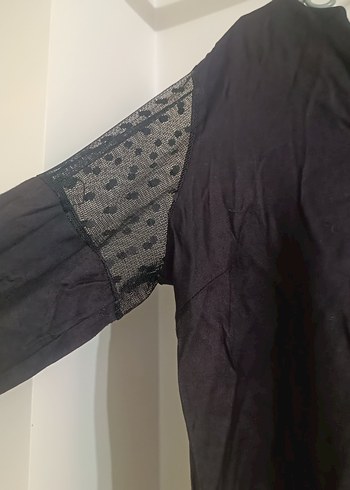 Siyah V Yaka Uzun Kollu Salaş Bluz - Görsel 2