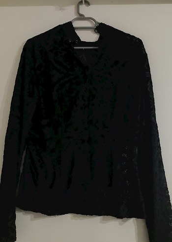 V Yaka Düğmeli Siyah Gotik Kadın Bluz - Görsel 2