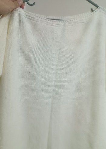 Beyaz Bohem Kadın Örgü Kısa Kollu Kazak - Görsel 4