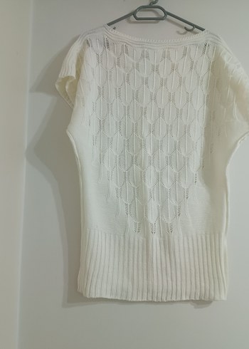 Beyaz Bohem Kadın Örgü Kısa Kollu Kazak - Görsel 2