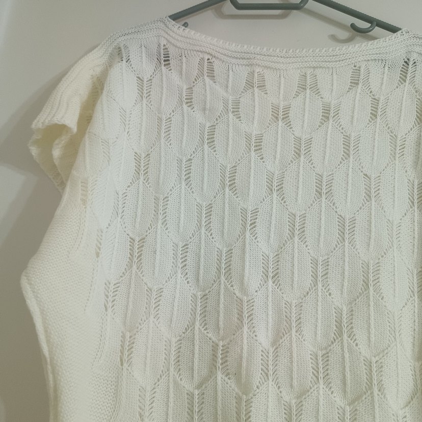 Beyaz Bohem Kadın Örgü Kısa Kollu Kazak - Görsel 3