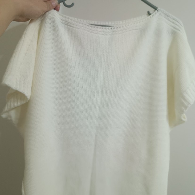 Beyaz Bohem Kadın Örgü Kısa Kollu Kazak - Görsel 4