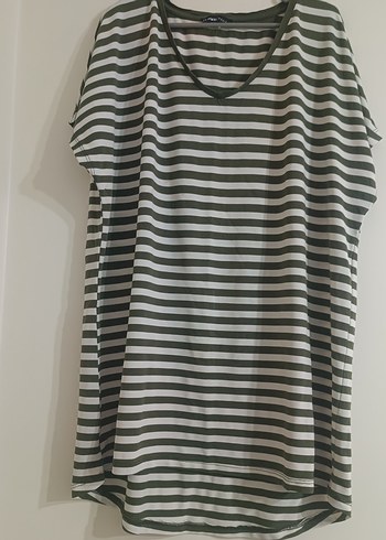 Çizgili Kadın Salaş Midi Tunik - Görsel 2