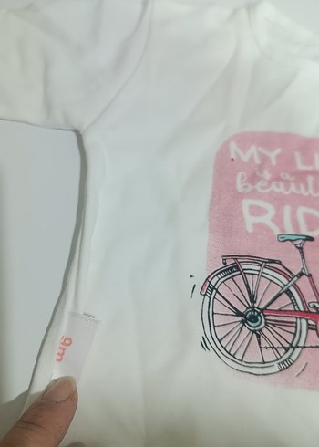 Beyaz Bisiklet Baskılı Uzun Kollu Kız Tişörtü - Görsel 2