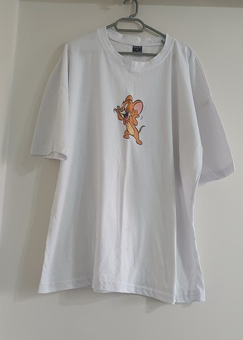 Beyaz Oversize Pamuk Tişört, Kısa Kollu - Görsel 2