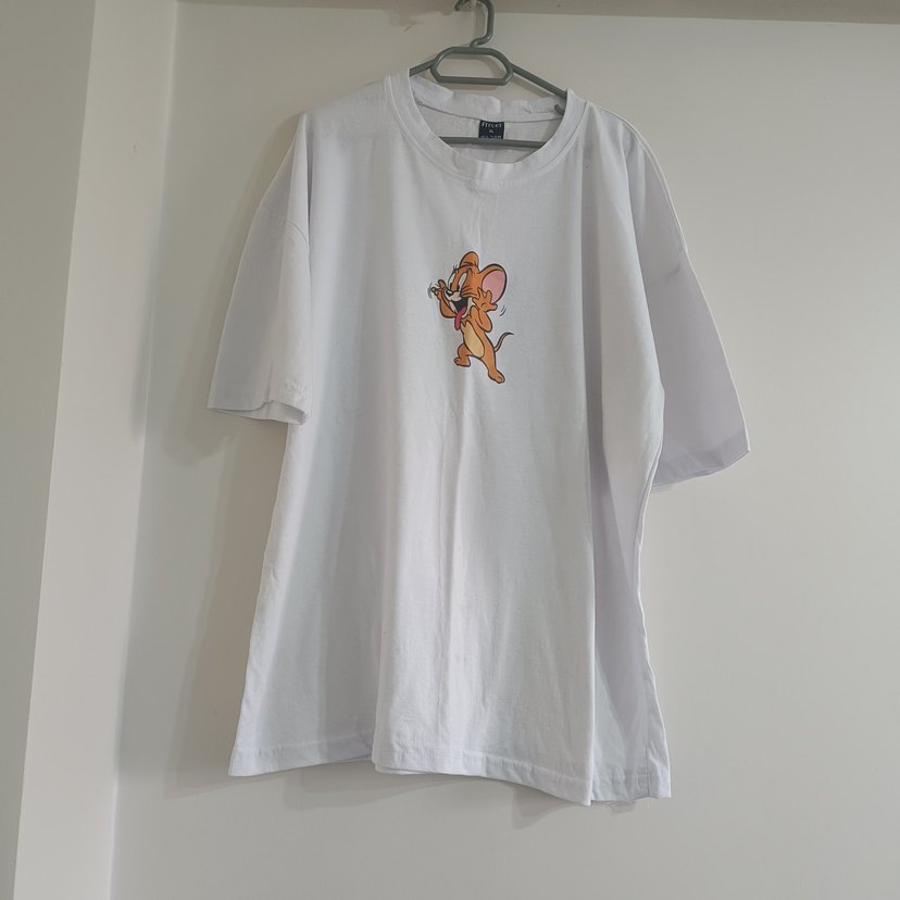 Beyaz Oversize Pamuk Tişört, Kısa Kollu - Görsel 2