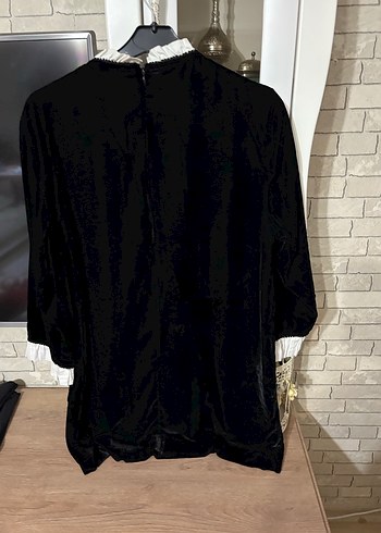 xl Beden Siyah Fırfırlı Gömlek Yaka Midi Tunik