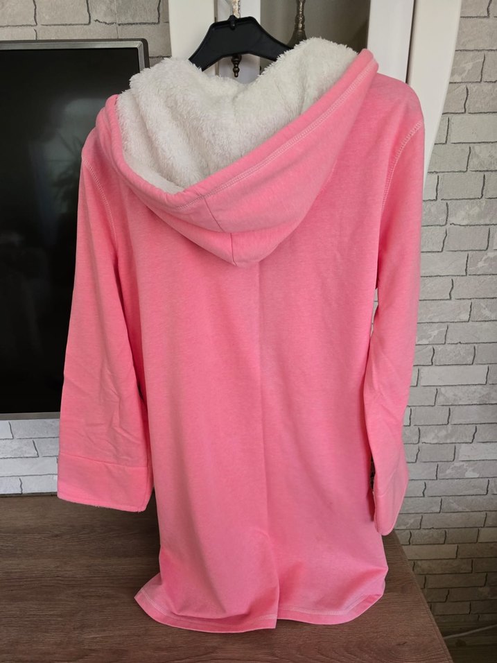 Kapüşonlu Pembe sabahlık - Görsel 5