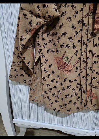 Düğmeli, Uzun Kollu Kahverengi Bohem Bluz etek takım - Görsel 3