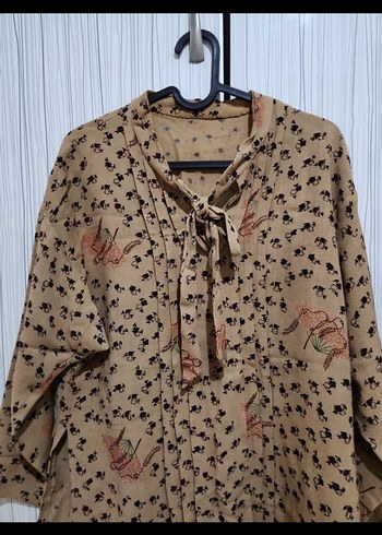 Düğmeli, Uzun Kollu Kahverengi Bohem Bluz etek takım - Görsel 2