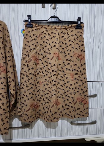 Düğmeli, Uzun Kollu Kahverengi Bohem Bluz etek takım - Görsel 4