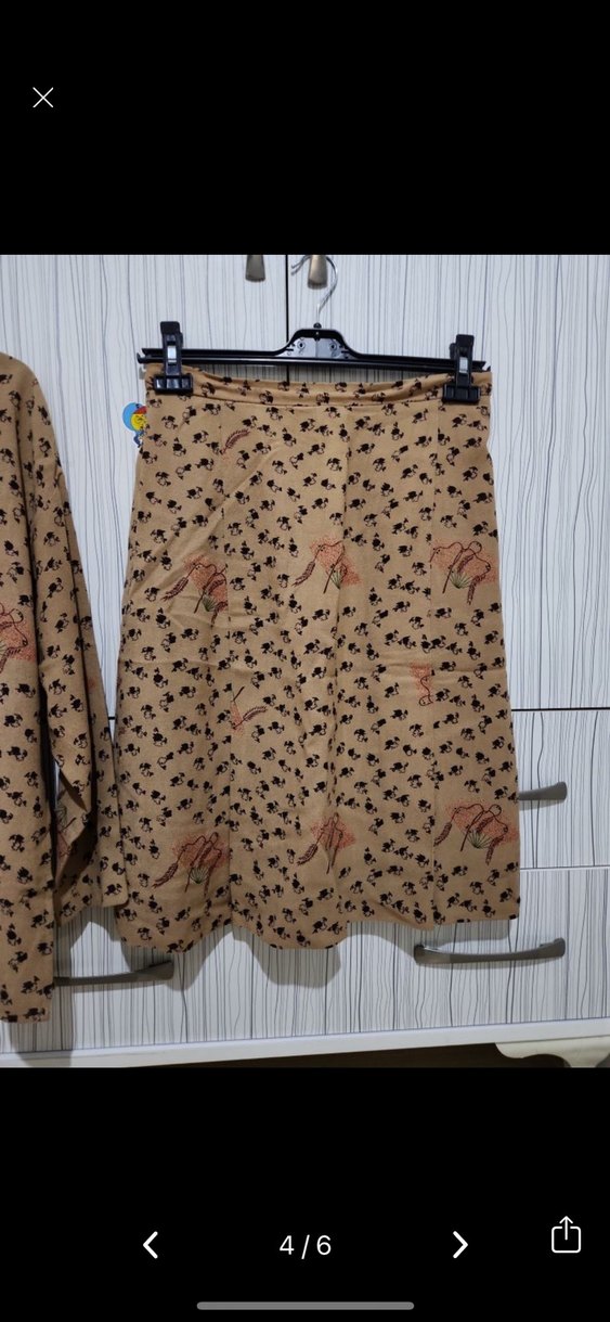 Düğmeli, Uzun Kollu Kahverengi Bohem Bluz etek takım - Görsel 4