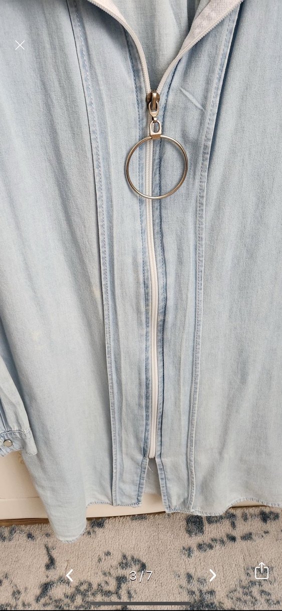 Düğmeli Geniş Kesim Mavi Denim Gömlek - Görsel 3