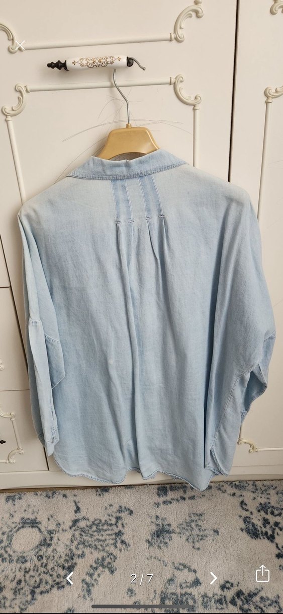 Düğmeli Geniş Kesim Mavi Denim Gömlek - Görsel 2