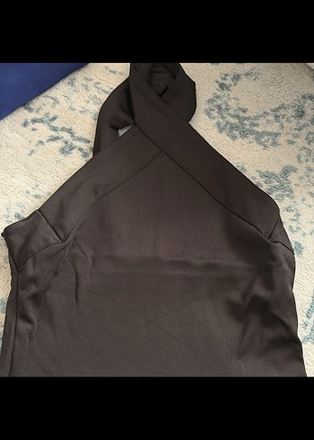 Siyah Drapeli Straplez Elbise - Görsel 2