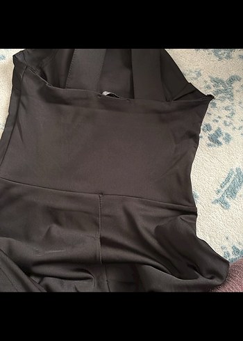 Siyah Drapeli Straplez Elbise - Görsel 4