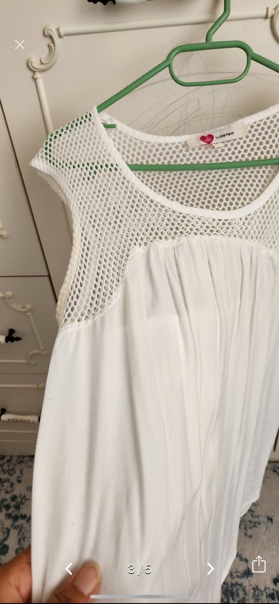 Dantel Detaylı Beyaz Kolsuz Bohem Bluz - Görsel 3