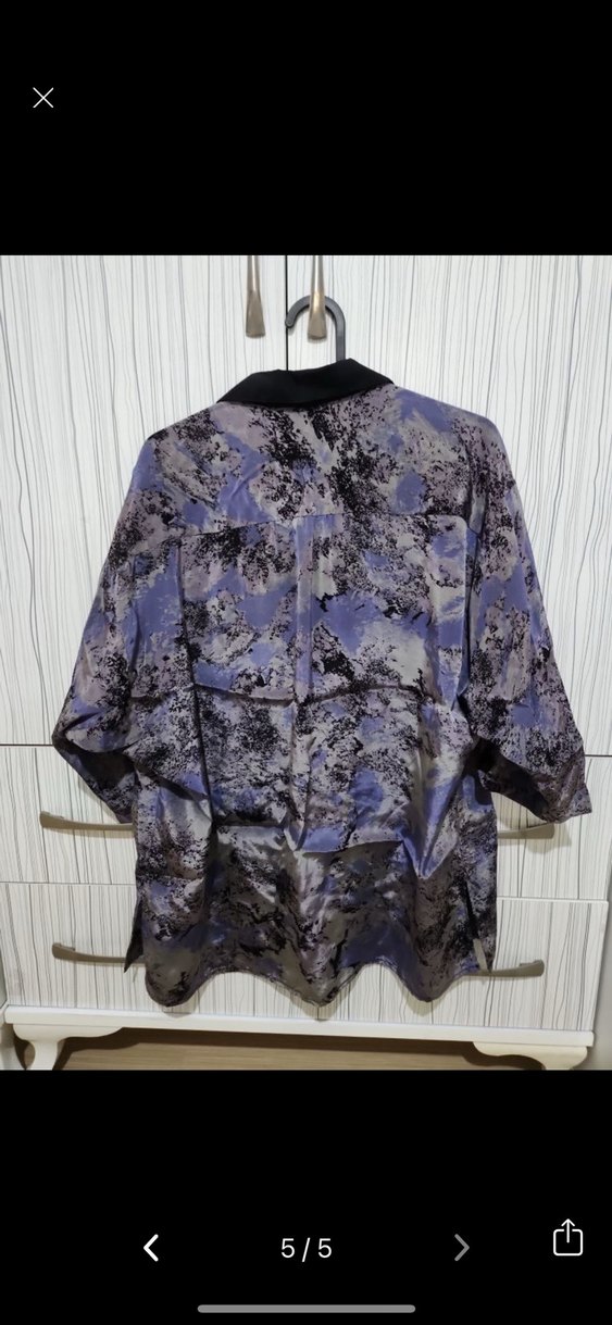 Düğmeli Bağlamalı Desenli Kadın Gömlek - Görsel 5